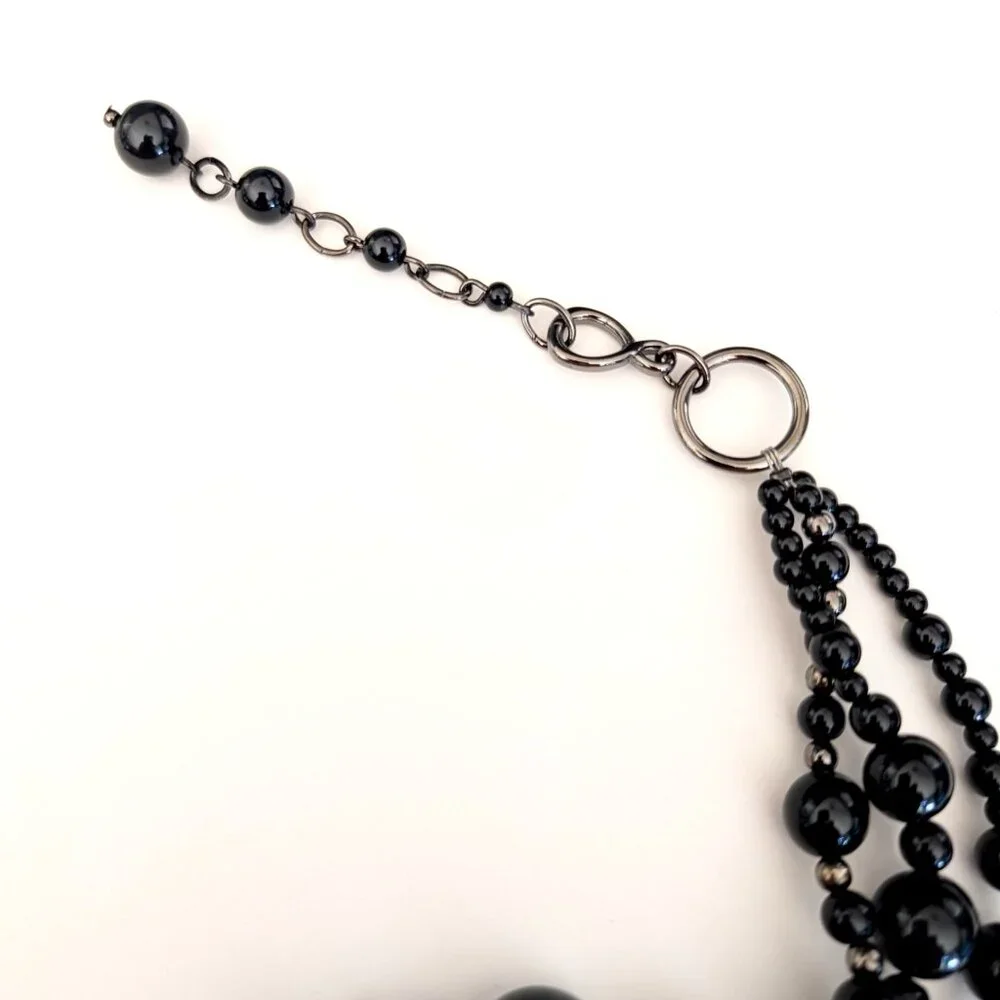 Talbots chunky glossy black and hematite beaded layered necklace